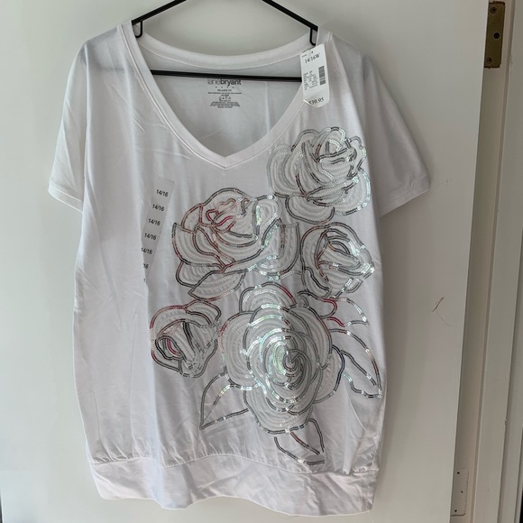 Lane Bryant Tops - White and silver sequins detailed shirt Lane Bryant Tops - White and silver sequins detailed shirt